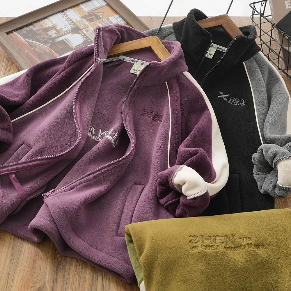 男童儿童秋冬新款字母刺绣拼接双面绒拉链外套中大童洋气23821