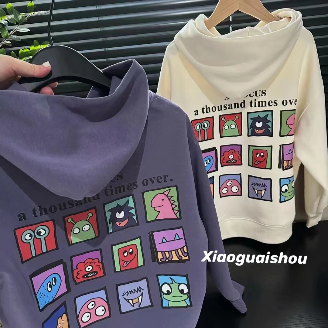 儿童男童春秋新款卡通宫格连帽卫衣中大童休闲可爱上衣