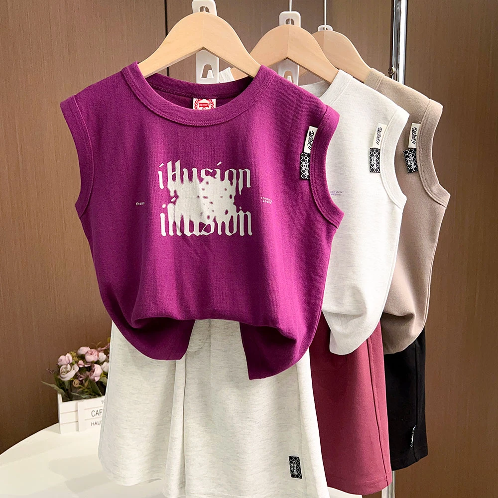 男童儿童夏季新款时尚涂鸦休闲背心套装中大童两件套无袖S619-Y