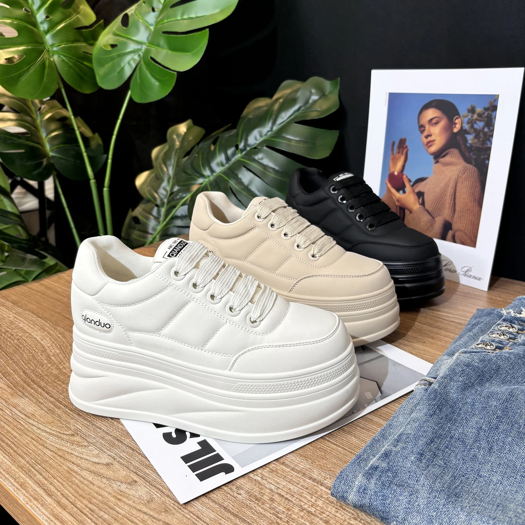 【增高8cm】2024秋百搭白色面包鞋女百搭防滑轻便厚底运动休闲鞋子