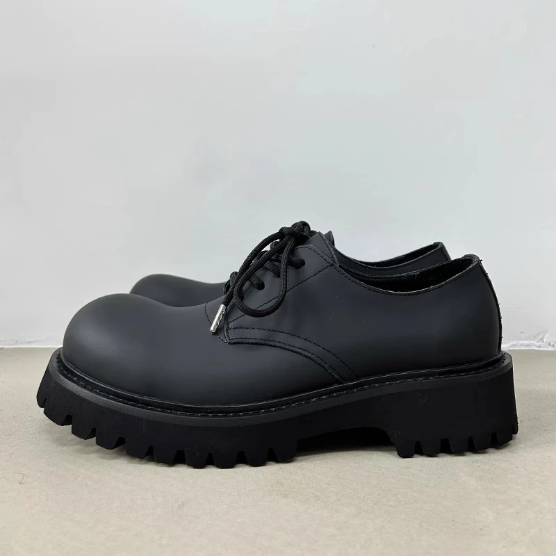 通勤德比鞋休闲百搭皮鞋男款大头厚底黑色夏季时尚圆头男鞋潮款