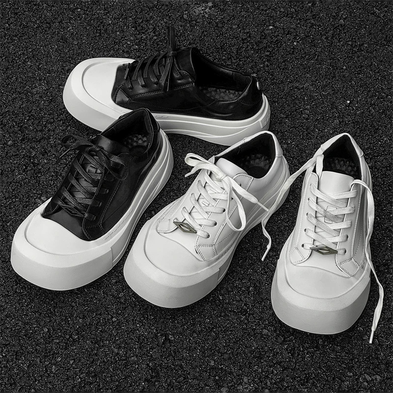 情侣同款做旧擦色小白鞋厚底增高英伦风通勤运动板鞋大头德比鞋男