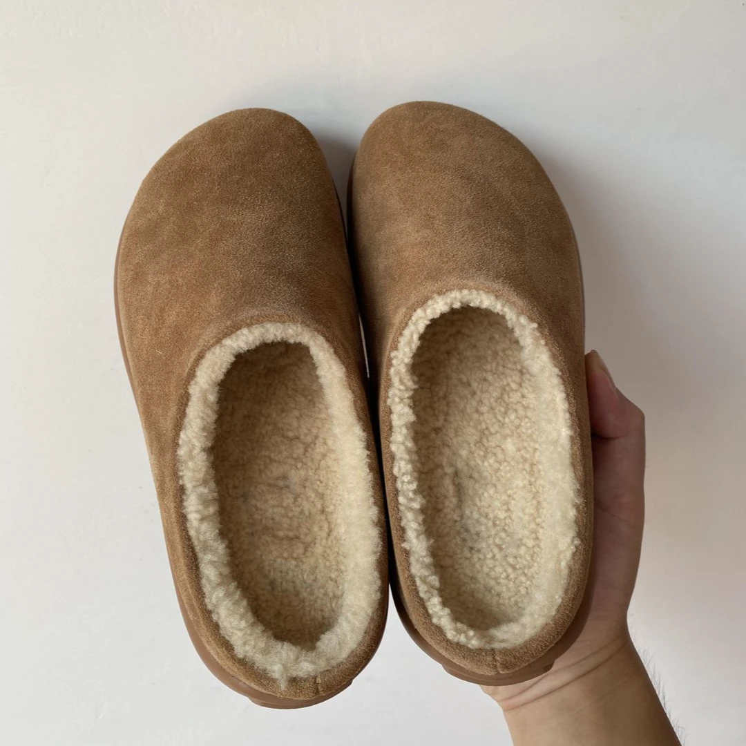 低帮雪地靴外穿男女一脚蹬穆勒鞋冬季加绒勃肯鞋平底懒人包头半托