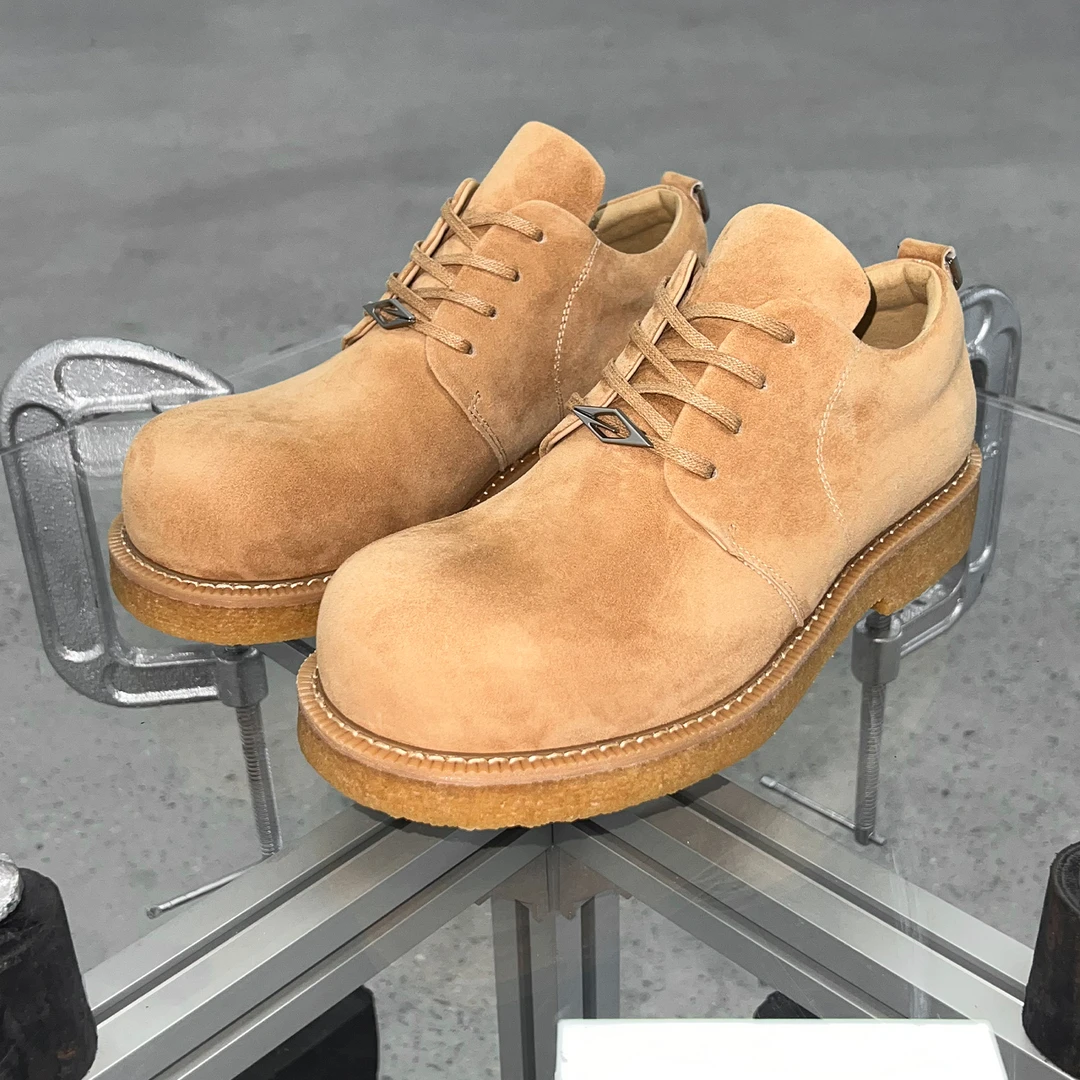 黄色德比鞋男反绒皮大头百搭英伦风高级感低帮大黄靴男款休闲皮鞋