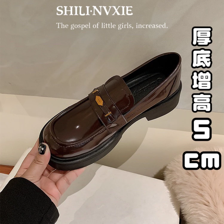 真皮版通勤乐福鞋女2024秋新款复古金扣黑色一脚蹬小皮鞋粗跟单鞋