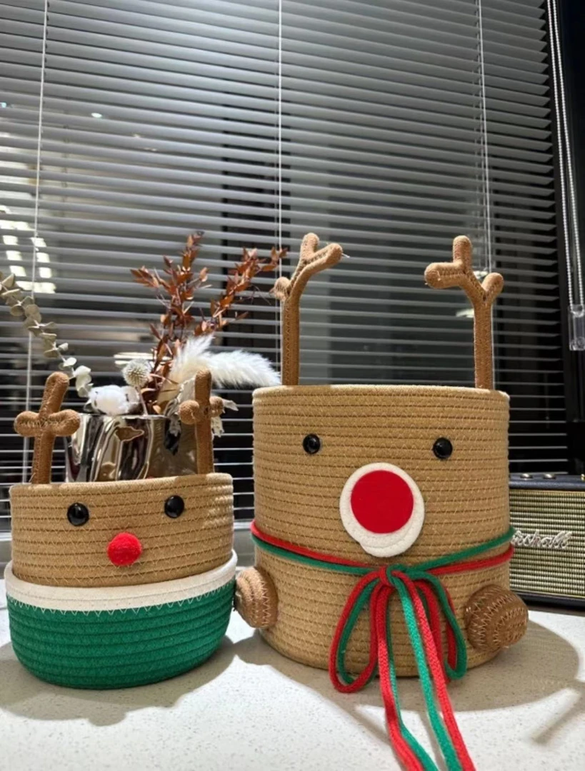 【发三1大+2小】麋鹿套装圣诞节日收纳筐零食杂物收纳桶玩具收纳