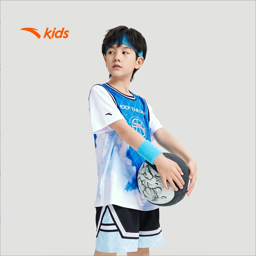 安踏儿童针织短袖衫2025新款透气速干运动篮球短袖352431102-ZB