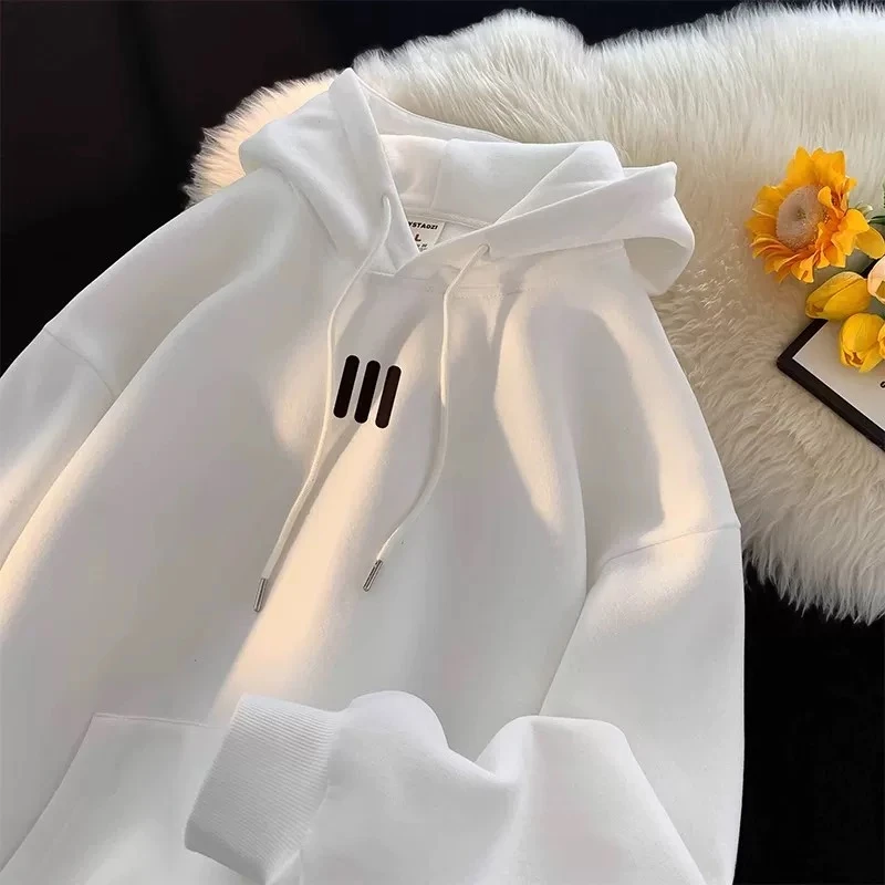 潮牌加绒加厚套头冬季连帽卫衣2024秋冬新款ins外套男女情侣上衣