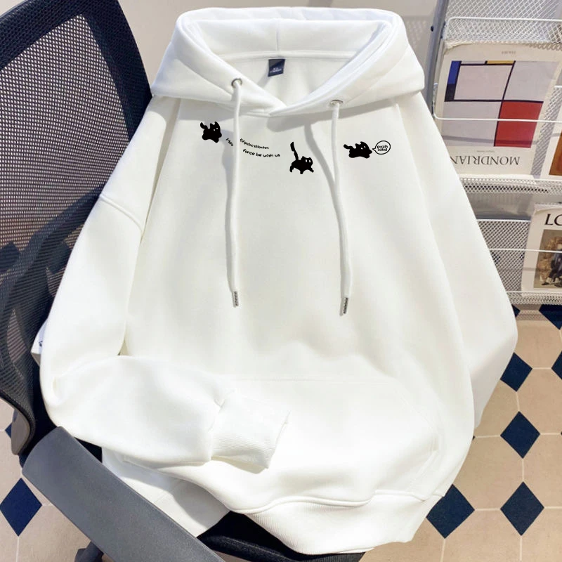 纯棉印花卫衣男女同款秋冬季加绒加厚连帽外套ins潮牌情侣装上衣