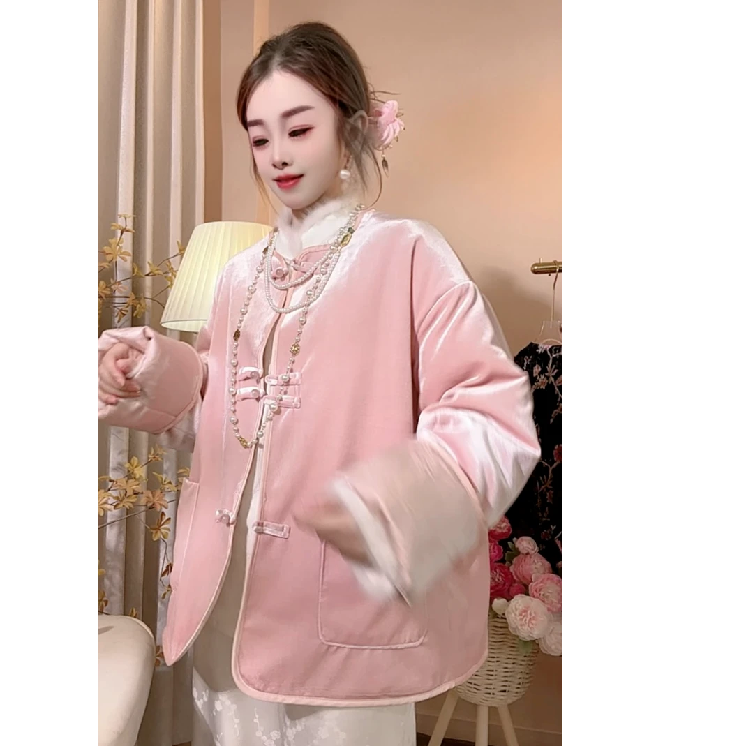 [粉佳人]新中式外套2024冬季新款女装高端高级感唐装国风复古外套