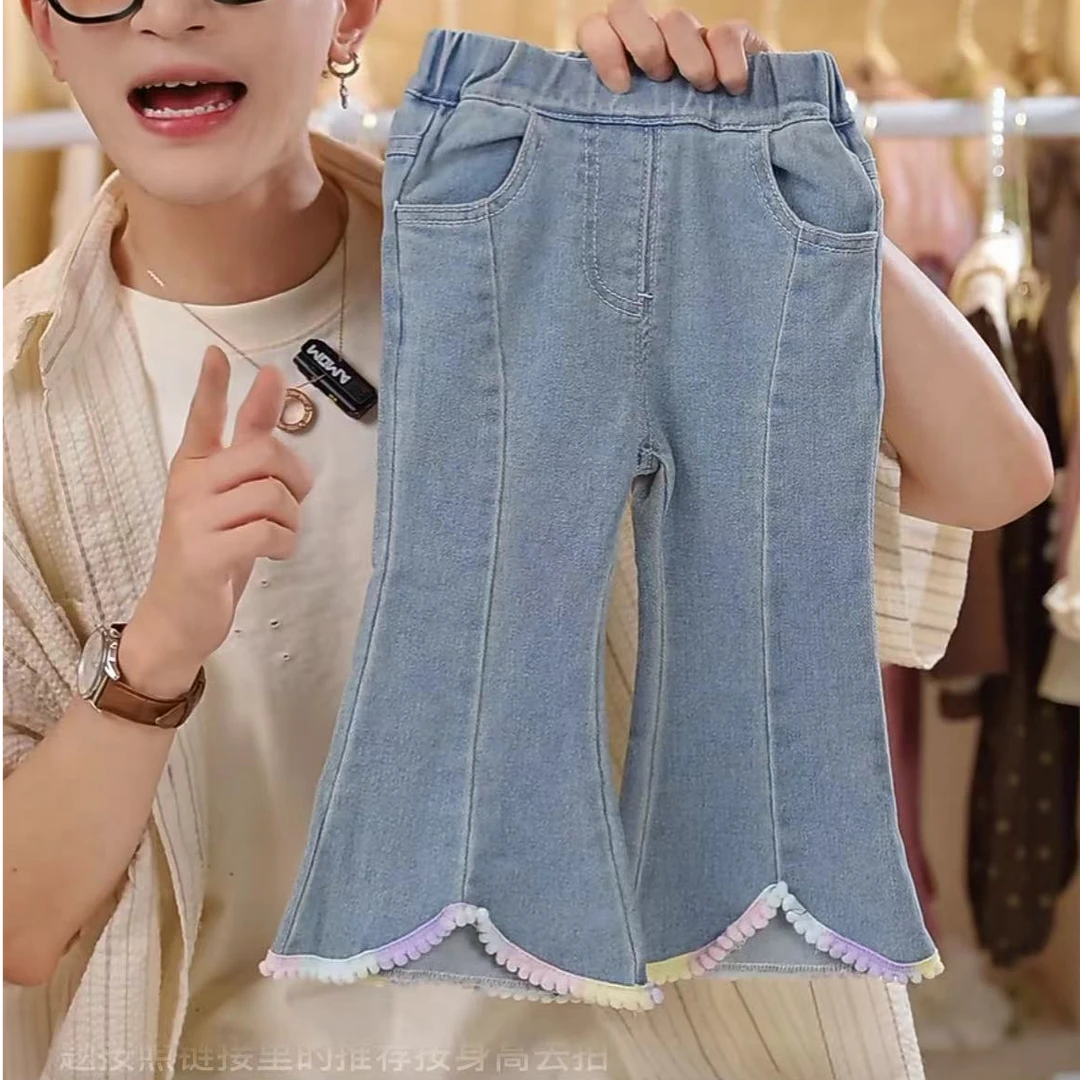 【四号90-130】女童秋装2024新款洋气韩版喇叭牛仔裤