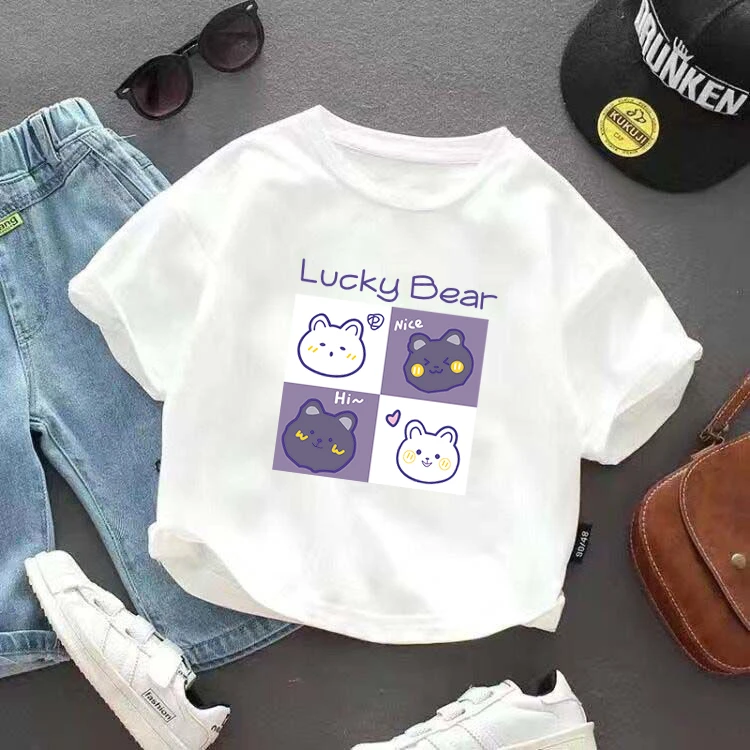 100纯棉儿童短袖T恤女童夏装2024宝宝新款打底半袖印花百搭上衣潮