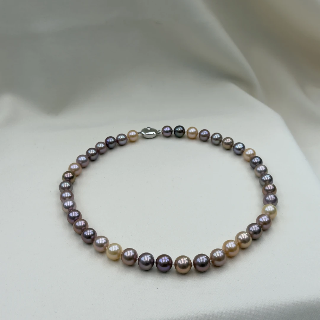 TX227【彩虹之巅】天然极光莫兰迪珍珠满串9-11mm