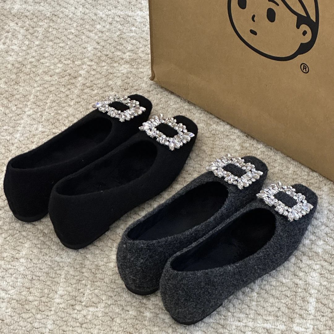 晚晚·内增高5cm法式方头水钻毛毛鞋女冬季新款小个子百搭加绒单鞋