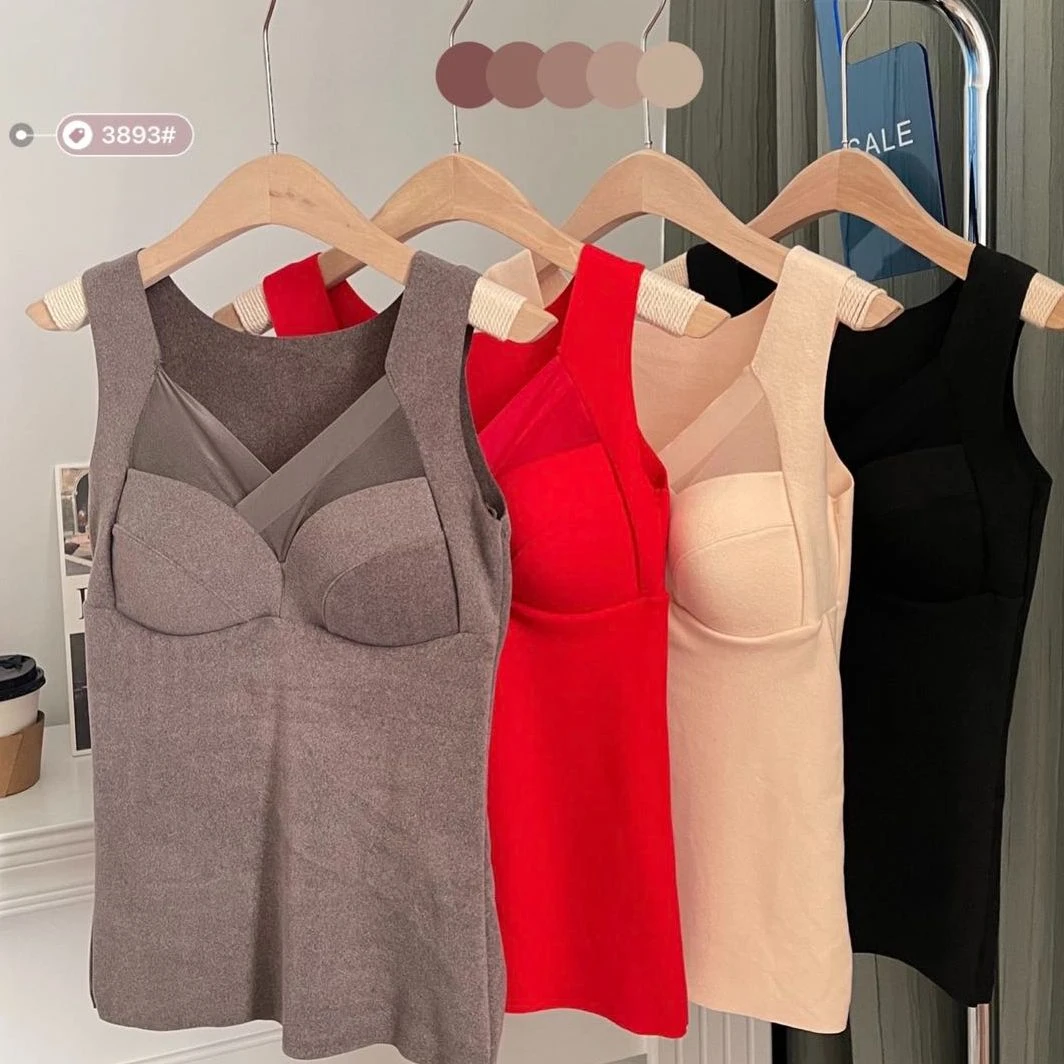 保暖背心女加绒加厚打底衫秋衣女士秋冬无痕背心女带胸垫秋冬季