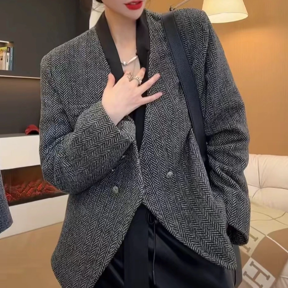 2024韩版新款百搭早秋呢外套女G0840