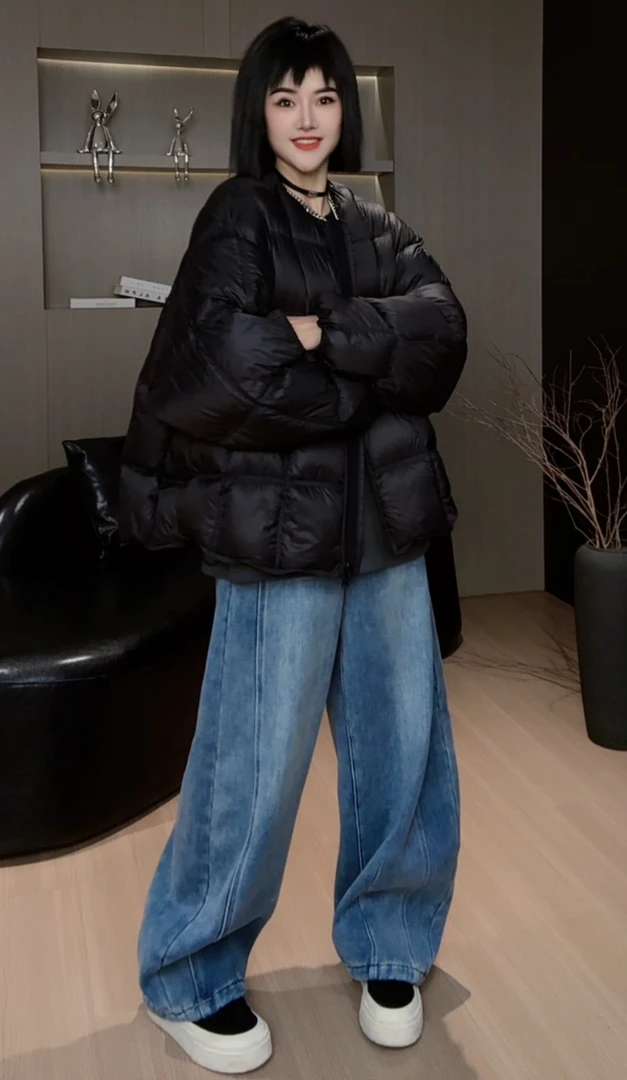 XJ 欧韩冬季小众时尚显瘦休闲百搭潮流50达标羽绒服外套 G0946