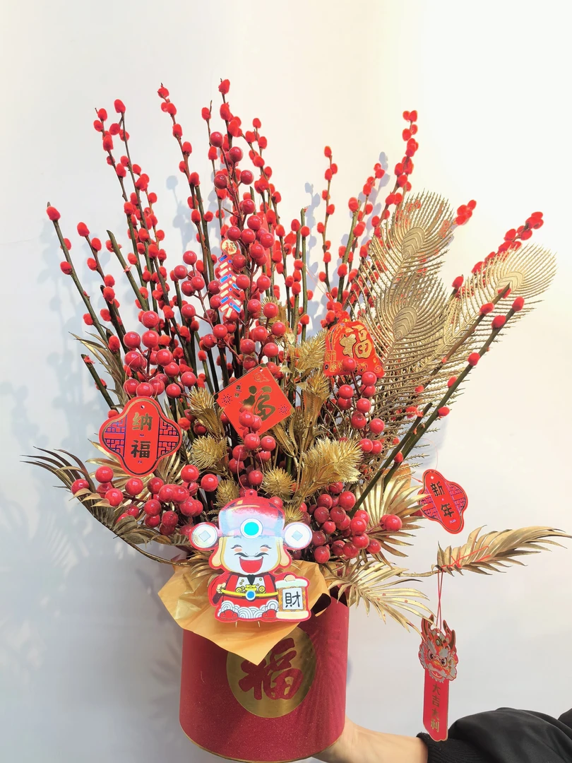 【火爆精品】精品银柳福桶 年宵花福桶 店铺浮力包邮(小)