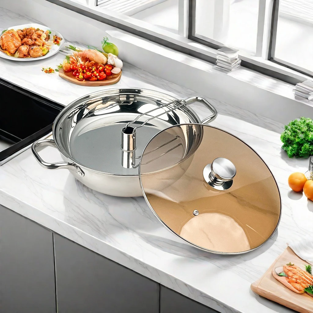 32CM蒸汽原味火锅不锈钢家用海鲜气蒸锅商用桑拿锅蒸煮两用蒸鱼锅