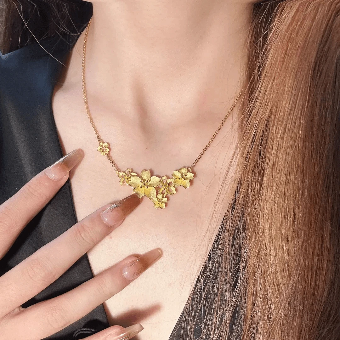 OULLEN 铜合金项链 不掉色三生花项链时尚仙女吊坠甜美百搭锁骨链