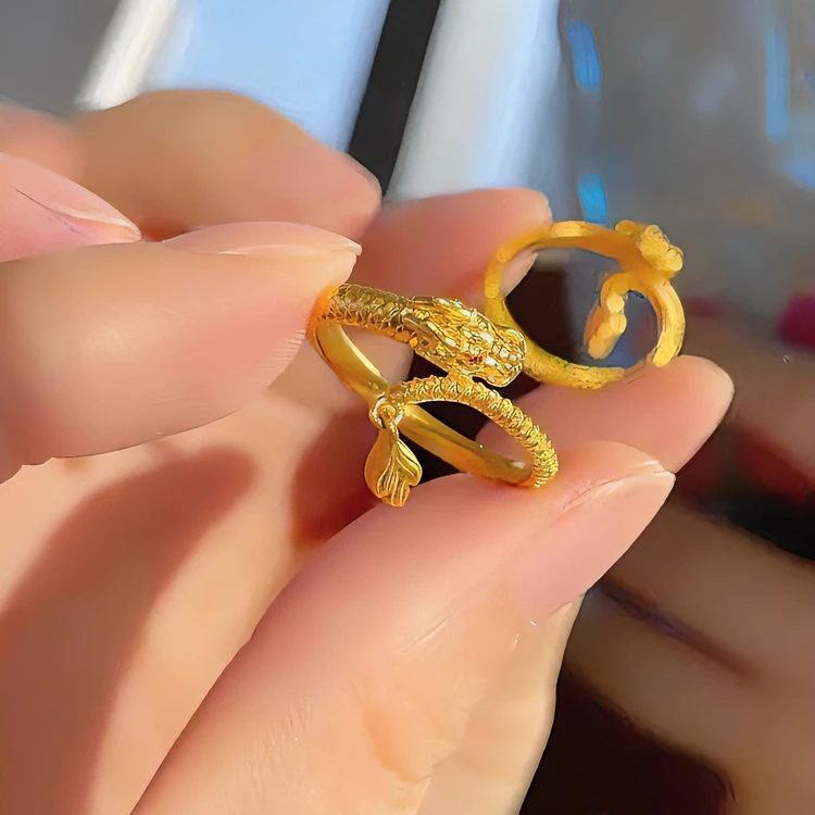 钛钢戒指 国风不掉色神龙摆尾戒指女本命年生肖龙可调节戒指百搭