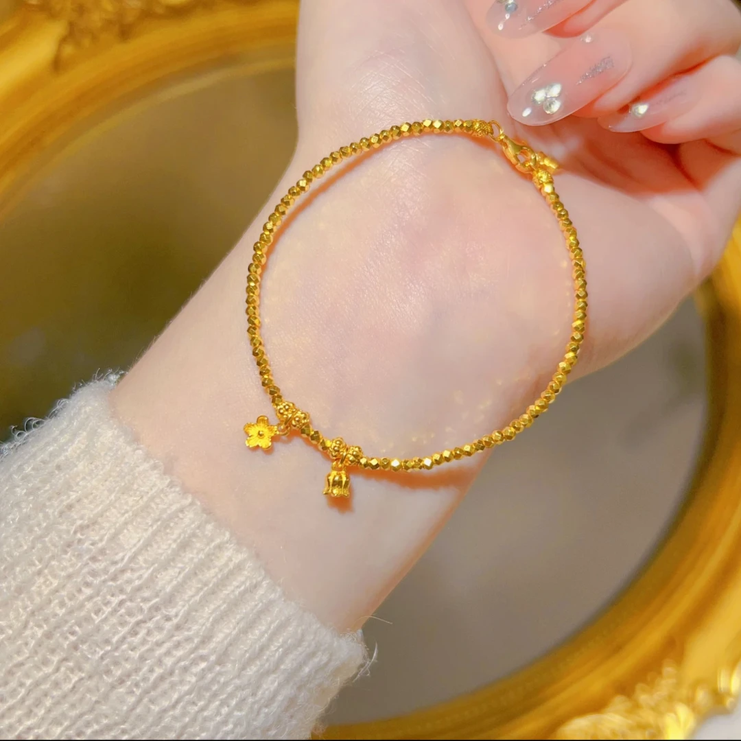 OULLEN 铜合金手链 时尚百搭爆闪铃兰花手链女款气质简约不掉色