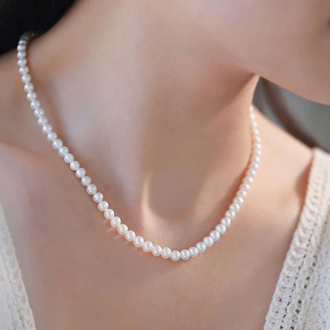4.5-5MMbaby珠小米珠珍珠时尚项链正圆极强光几乎无暇蛇骨链仙女