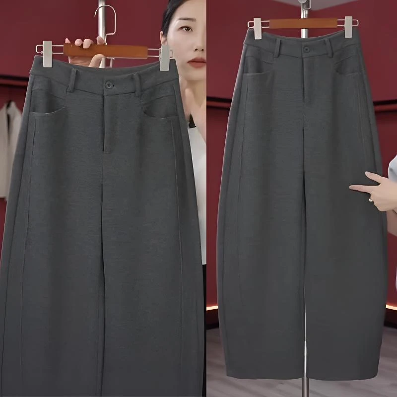 羊毛呢香蕉阔腿裤女2025秋冬季新款高腰加厚呢子直筒休闲弯刀裤子