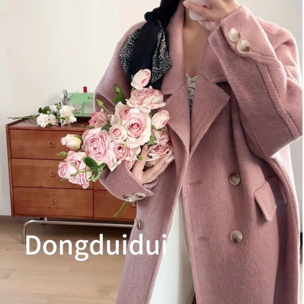 JollySpace【新品 出口泡菜国】氛围感爆高奢大衣羊毛兔毛桑蚕丝