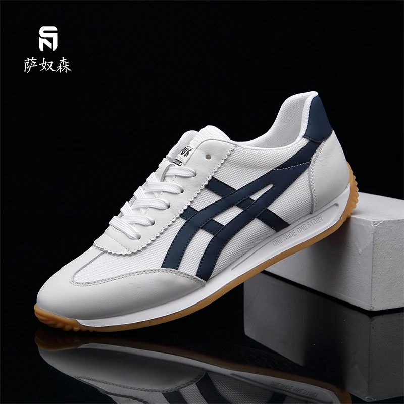 萨奴森新款男士时尚休闲潮鞋百搭透气低帮软底阿甘鞋网面男鞋牛皮
