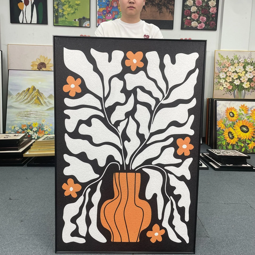 现代植物花卉黑白灰风格高级装饰画法式客厅落地画走廊挂画80120