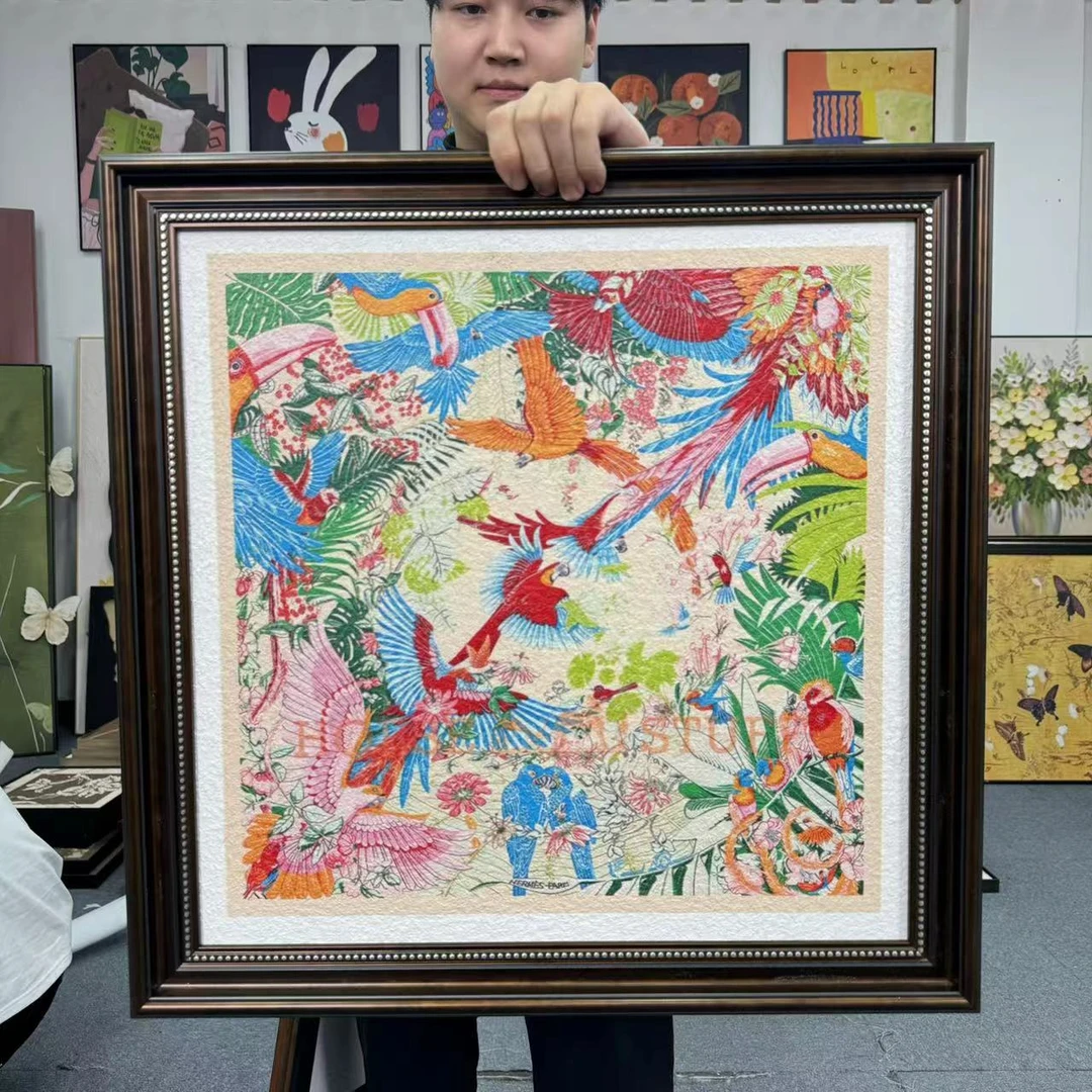 美式轻奢装饰画沙发背景墙艺术丝巾风格卧室挂画现代客厅壁画6060