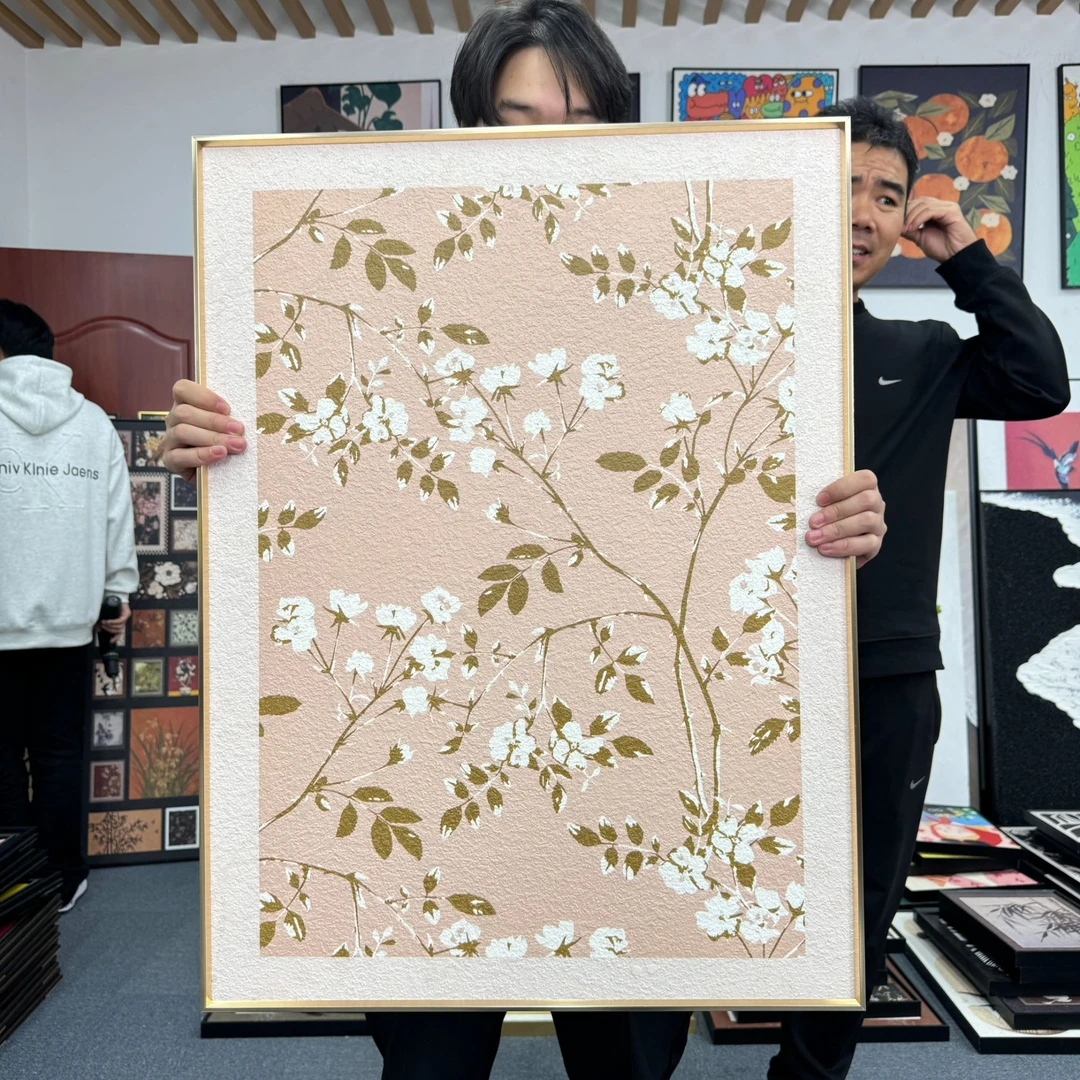 法式奶油风客厅卧室装饰画砂岩樱花花卉电视柜桌面摆画挂画6080