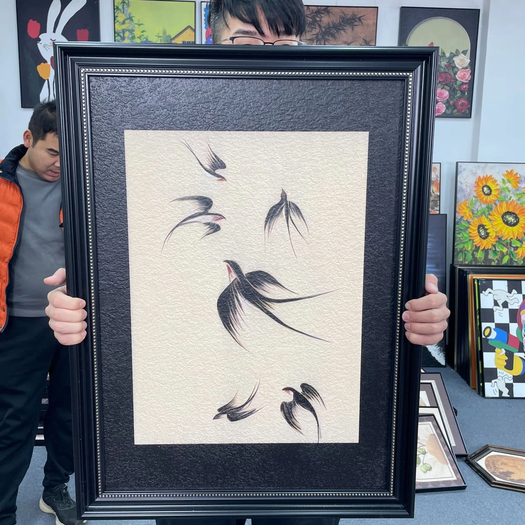 欧框燕子砂岩国风装饰画入户玄关美式客厅餐厅挂画背景画6080