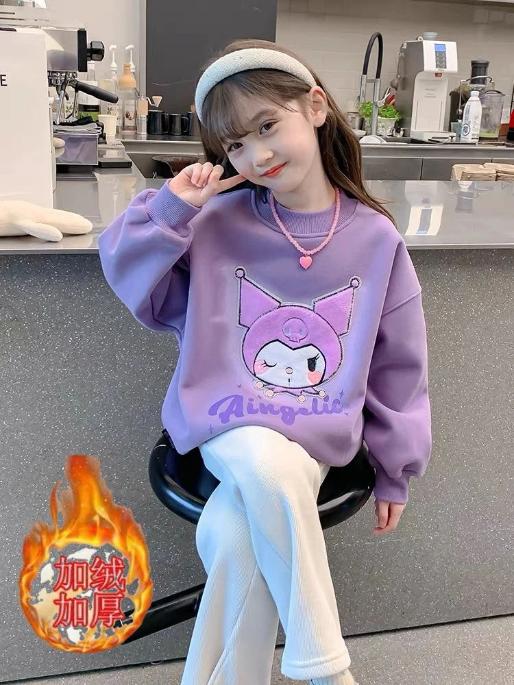 女童加绒卫衣冬装新年新款洋气儿童冬款加厚上衣小女孩套头长袖