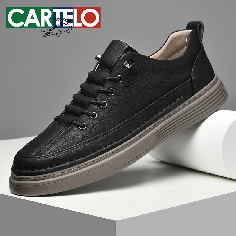 CARTELO/卡帝乐鳄鱼新款时尚牛皮板鞋男士春季潮鞋防滑大码休闲鞋