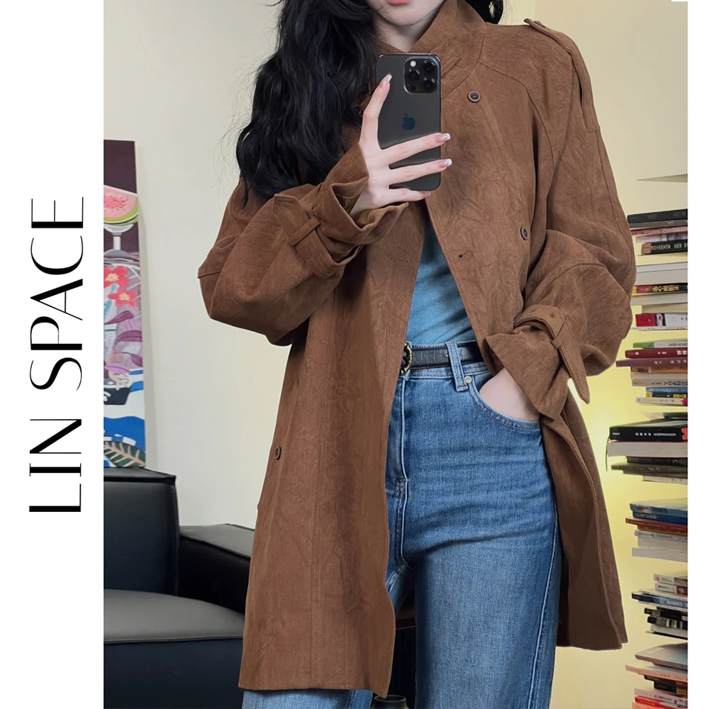 陈陈琳呀【悉尼往事】设计感猎装风衣女棕色立领外套