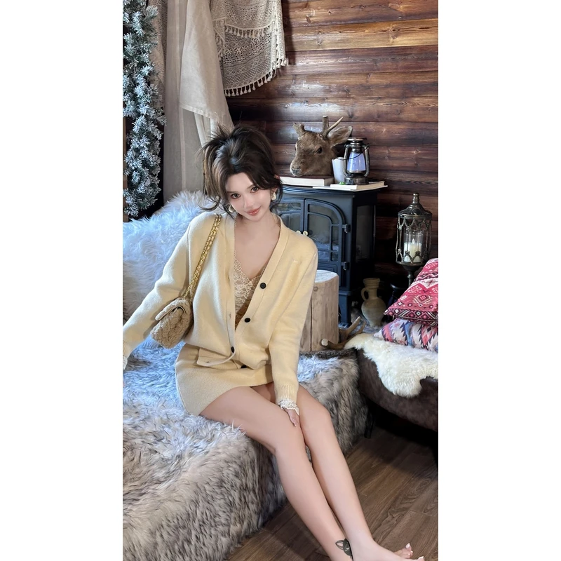 媛媛【梦圆里斯】韩版针织辣妹气质时尚显瘦休闲时尚套装#TZ0593