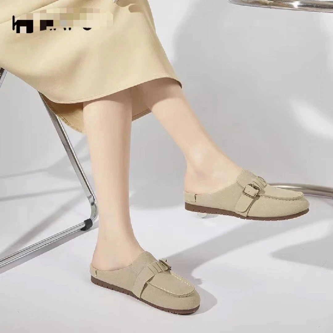 088时尚复古英伦休闲半包平底鞋