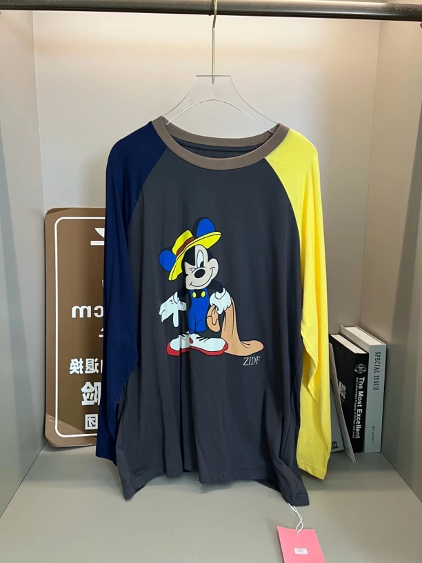 32072新款秋季韩版宽松印花米奇拼色长袖T恤