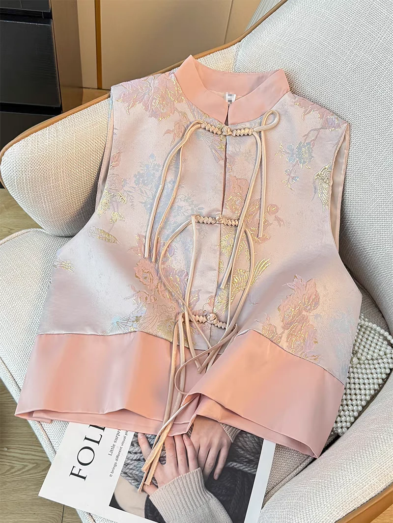 8007新中式提花盘扣开衫马夹