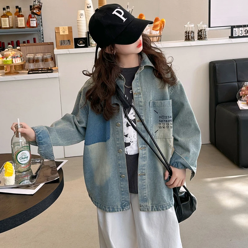 女童牛仔衬衫外套春秋新款儿童中大童女孩长袖衬衫上衣春装洋气潮