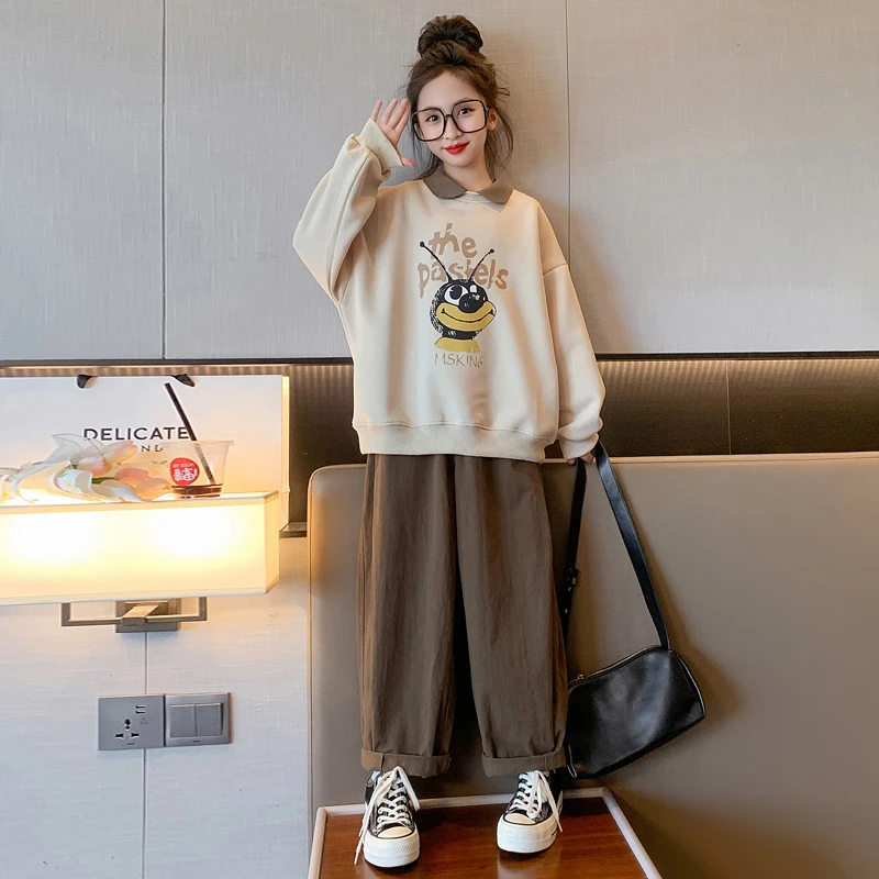 女童春秋卫衣套装2023洋气中大童韩版儿童春秋衣服女大童宽松卫衣