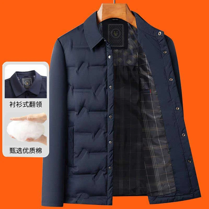 冬季男士棉服翻领商务休闲外套加棉加厚秋冬中年爸爸保暖棉袄夹克