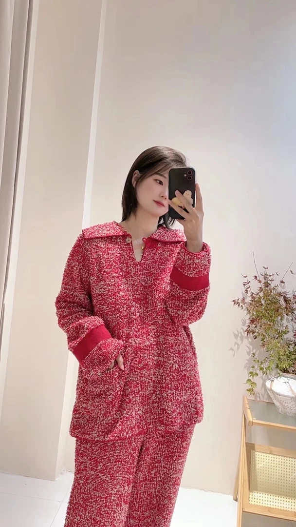 秋冬加厚羽毛绒围脖保暖甜美长袖家居服女款朵朵可可24套头家居服