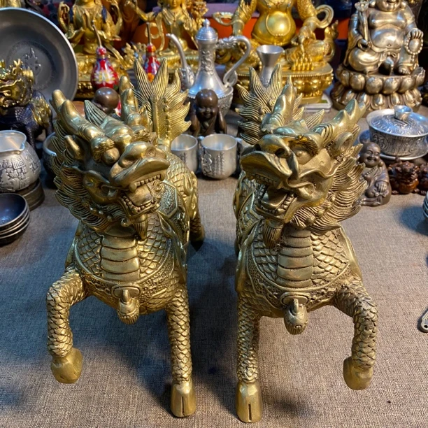 纯铜精工麒麟摆件一对25✖️25