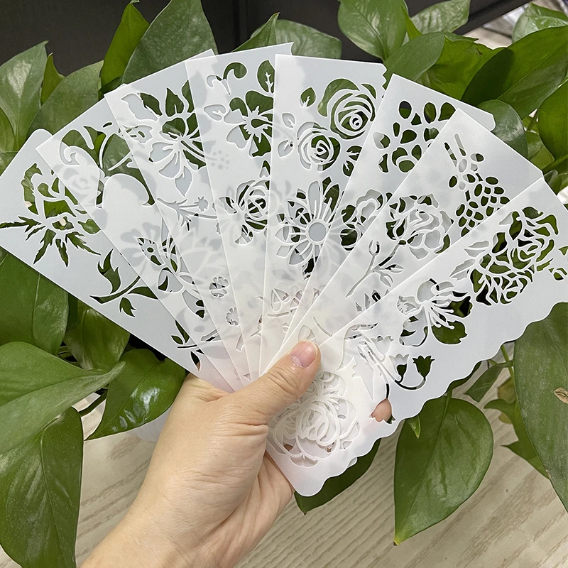 儿童绘画镂空模板diy画画拓印工具花草手帐花边素材临摹素材尺