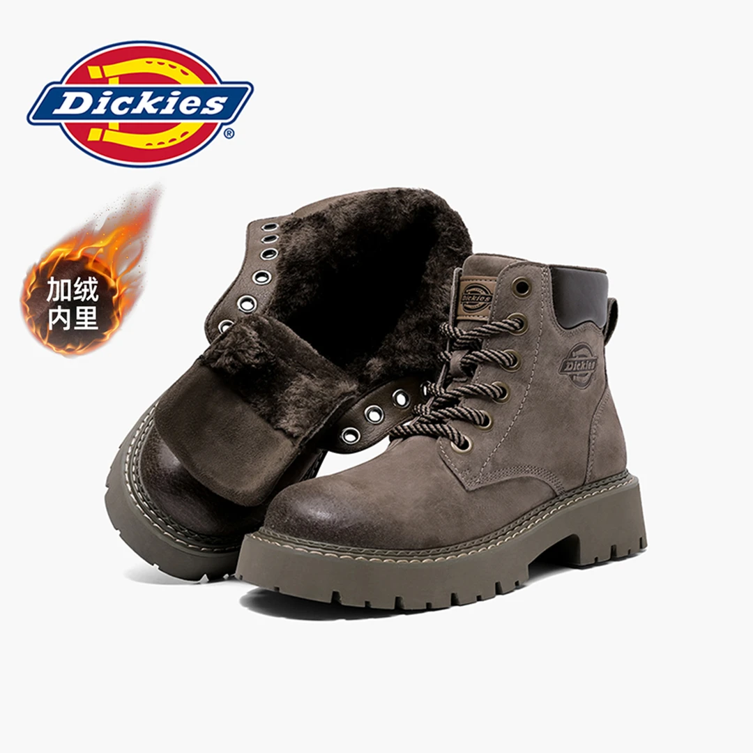 Dickies女款秋秋季加绒保暖大黄靴新款雅丹风真皮马丁靴短靴女