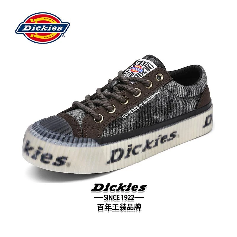 Dickies个性涂鸦帆布鞋系带秋冬男云雾黑帆布鞋百搭板鞋透气鞋款