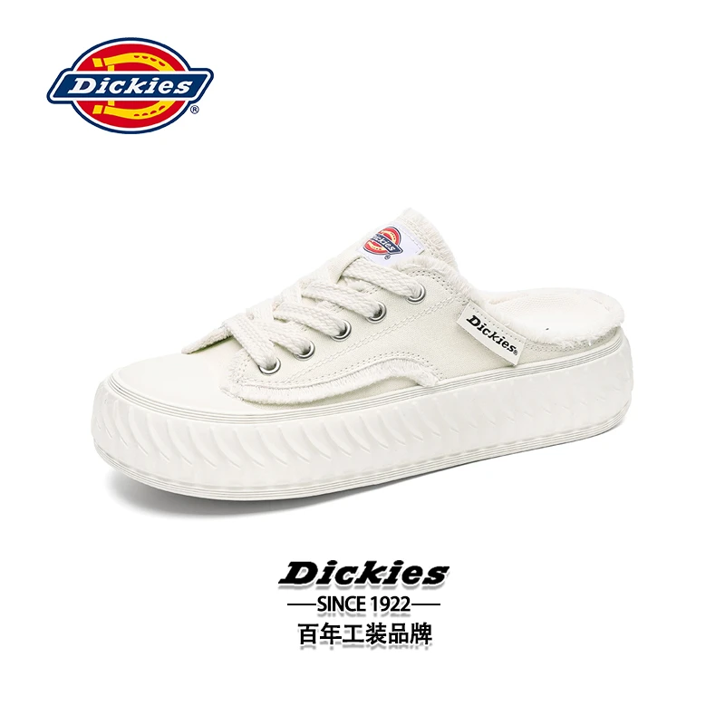 Dickies帆布鞋女2025秋季新款一脚蹬女鞋懒人单鞋百搭平底小白鞋